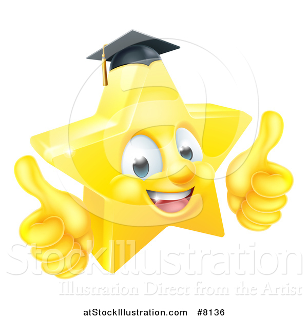 Vector Illustration of a 3d Happy Golden Graduate Star Emoji Emoticon Character Giving Two Thumbs up