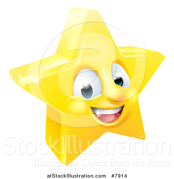 Vector Illustration of a 3d Happy Golden Star Emoji Emoticon Character