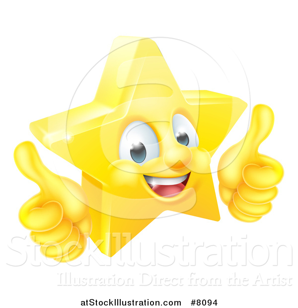 Vector Illustration of a 3d Happy Golden Star Emoji Emoticon Character Giving Two Thumbs up