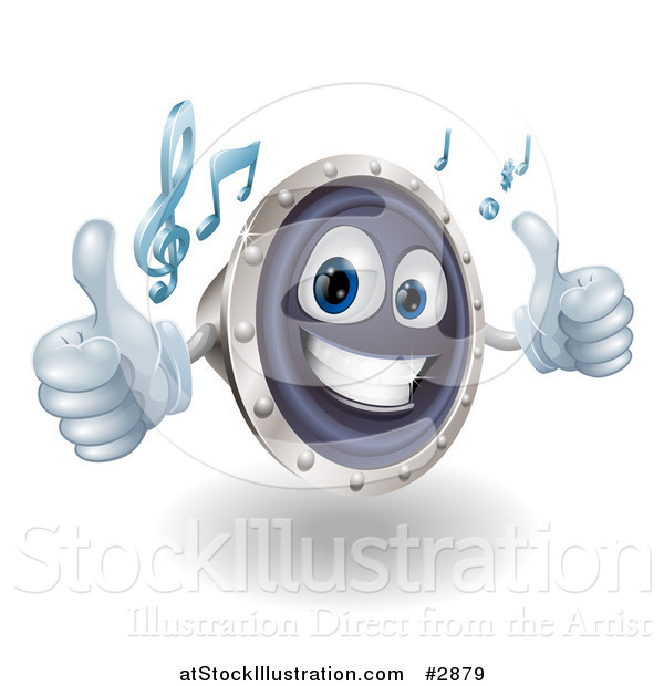 Vector Illustration of a 3d Happy Music Speaker Mascot Holding Two Thumbs up and Playing Tunes