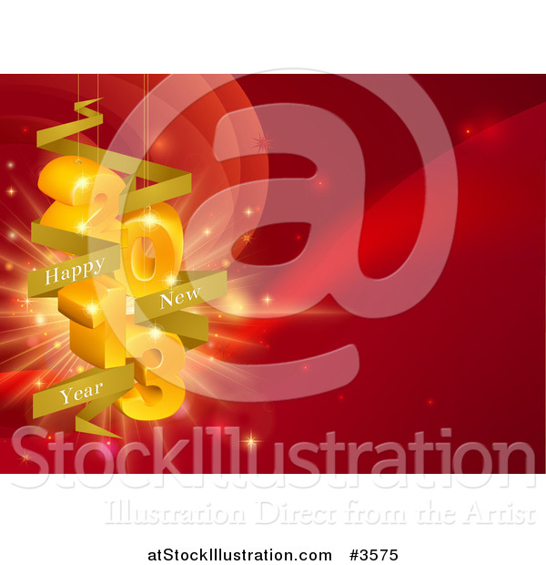 Vector Illustration of a 3d Happy New Year 2013 Hanging Ornaments on Red