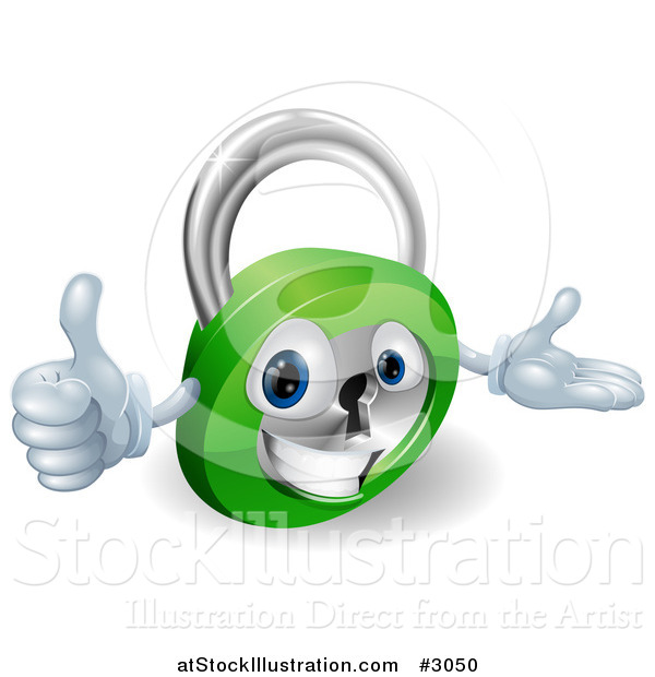 Vector Illustration of a 3d Happy Padlock Holding a Thumb up