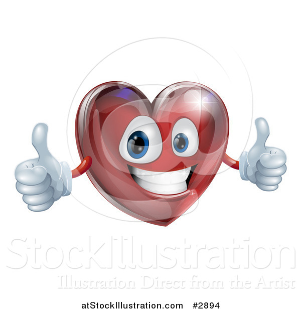 Vector Illustration of a 3d Happy Red Heart Holding Two Thumbs up