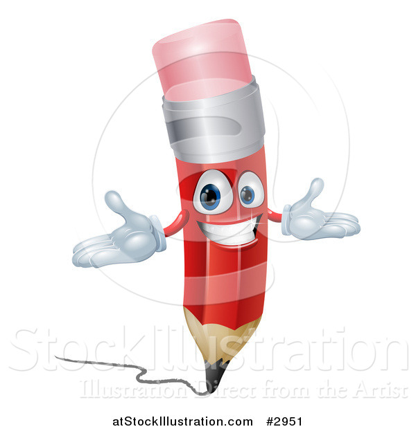 Vector Illustration of a 3d Happy Red Writing Pencil