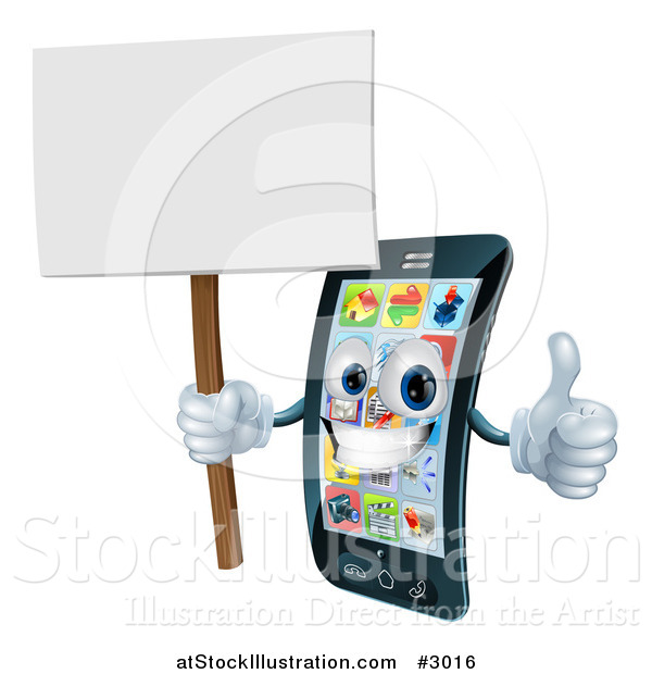 Vector Illustration of a 3d Happy Silver Touch Screen Smart Cell Phone Holding a Thumb up and Sign