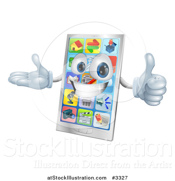 Vector Illustration of a 3d Happy Smart Cell Phone Mascot Holding a Thumb up