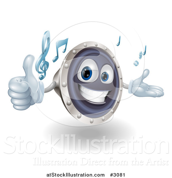 Vector Illustration of a 3d Happy Speaker Mascot Holding a Thumb up and Playing Tunes