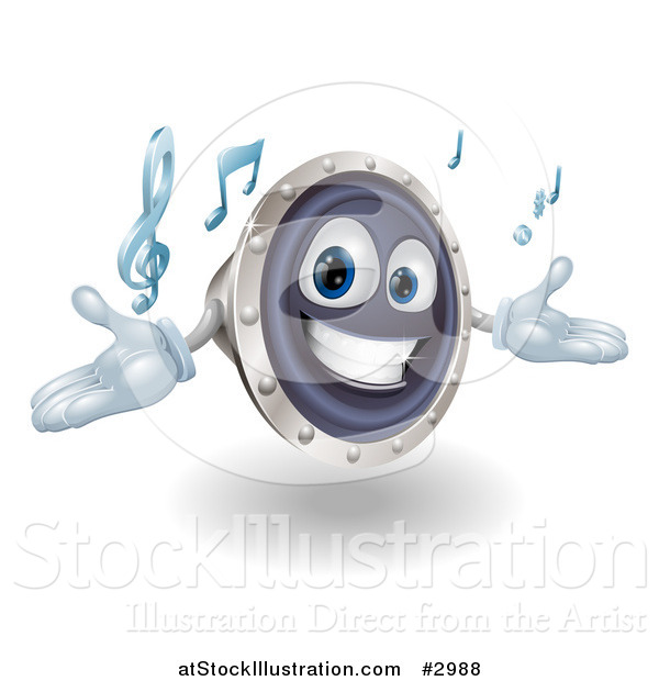 Vector Illustration of a 3d Happy Speaker Mascot Playing Music