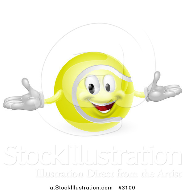 Vector Illustration of a 3d Happy Tennis Ball Mascot