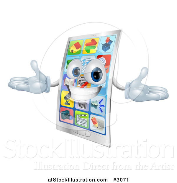 Vector Illustration of a 3d Happy Touch Screen Cell Phone Mascot