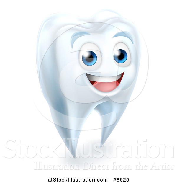 Vector Illustration of a 3d Happy White Tooth Character Smiling