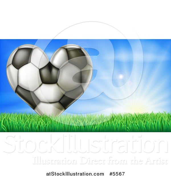 Vector Illustration of a 3d Heart Soccer Ball in Grass over Sunshine