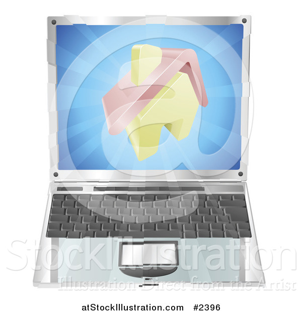Vector Illustration of a 3d Home Icon Emerging from a Laptop Computer