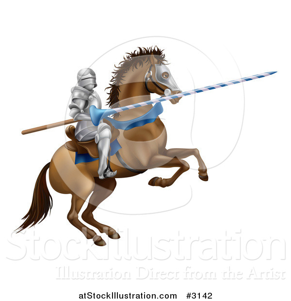 Vector Illustration of a 3d Jousting Knight Holding a Lance on a Rearing Horse