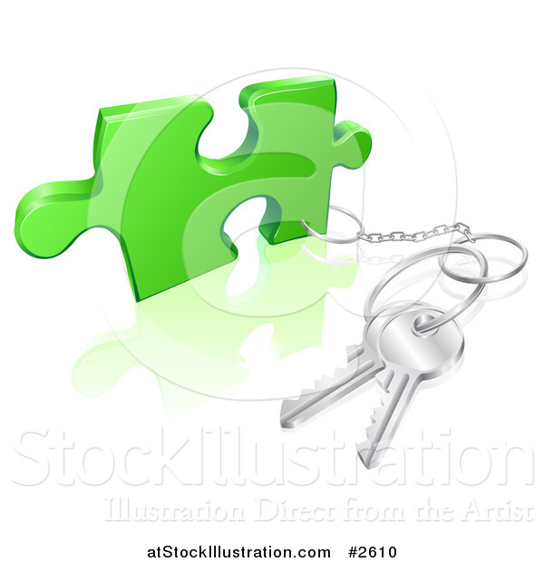 Vector Illustration of a 3d Key Ring Attached to a Puzzle Piece