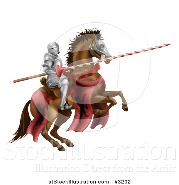 Vector Illustration of a 3d Knight Holding a Jousting Lance on a Rearing Horse
