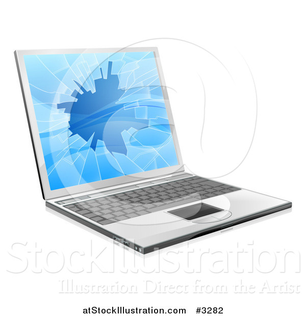 Vector Illustration of a 3d Laptop Computer with a Shattered Screen