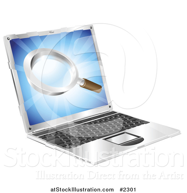 Vector Illustration of a 3d Laptop with a Magnifying Glass on the Screen