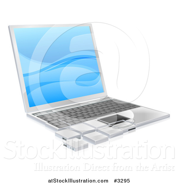 Vector Illustration of a 3d Laptop with Tile Pieces