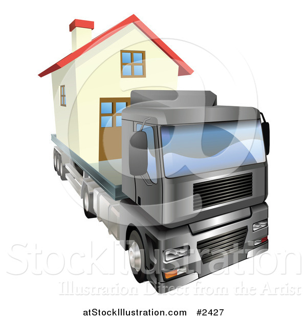 Vector Illustration of a 3d Lorry Truck Moving a Home