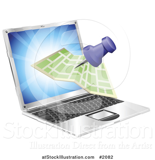 Vector Illustration of a 3d Map and Pin on a Laptop Screen