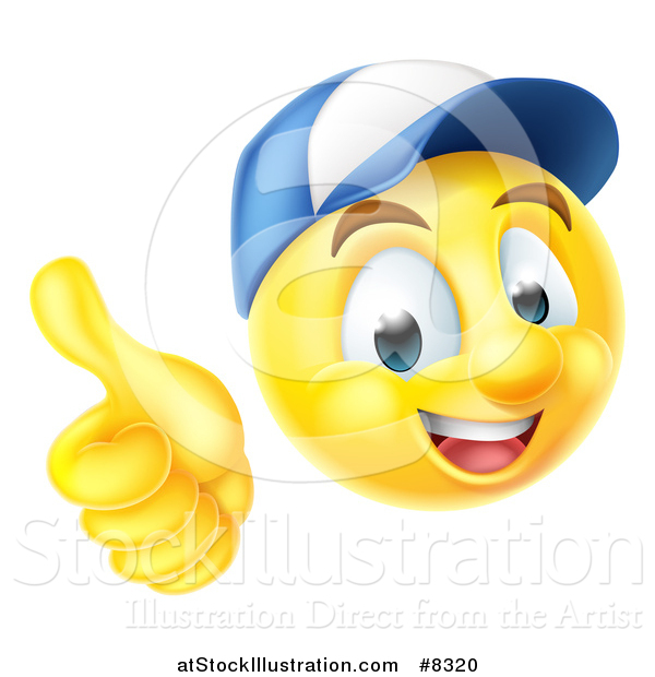 Vector Illustration of a 3d Mechanic Yellow Smiley Emoji Emoticon Face Giving a Thumb up