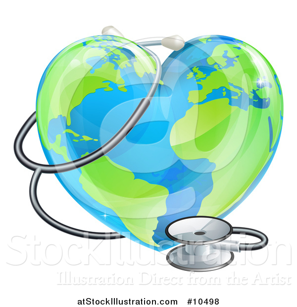 Vector Illustration of a 3d Medical Stethoscope Around a Heart Earth Globe