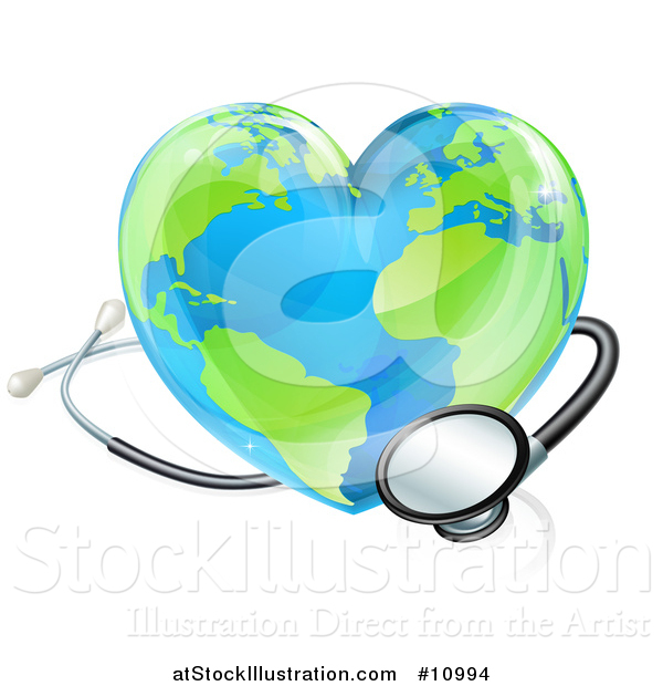 Vector Illustration of a 3d Medical Stethoscope Around a Heart World Earth Globe