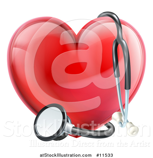 Vector Illustration of a 3d Medical Stethoscope Around a Red Love Heart