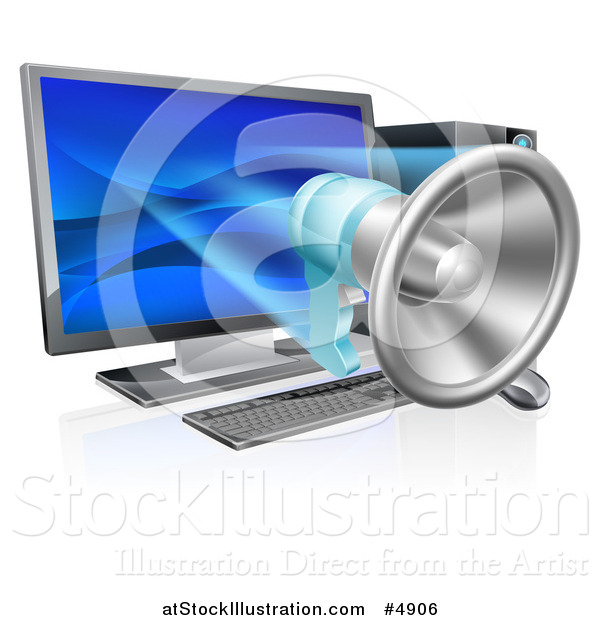 Vector Illustration of a 3d Megaphone Emerging from a Desktop Computer