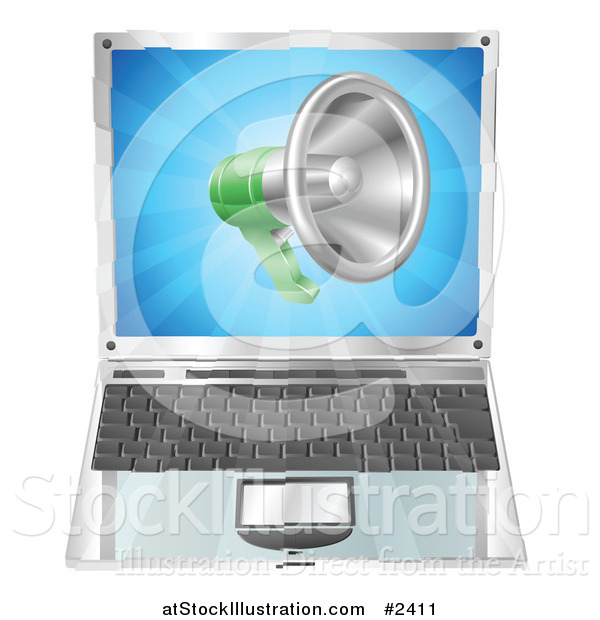 Vector Illustration of a 3d Megaphone over a Laptop Computer