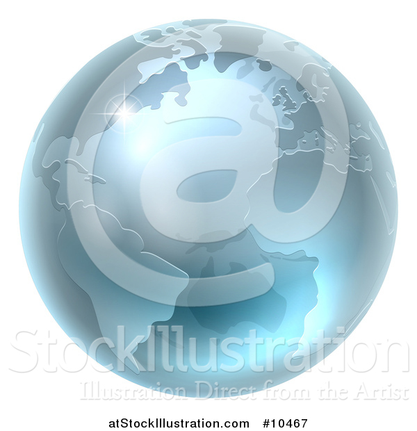 Vector Illustration of a 3d Metallic Blue or Silver Earth Globe