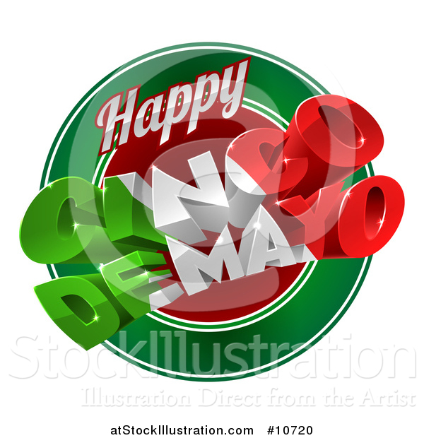 Vector Illustration of a 3d Mexican Flag Colored Happy Cinco De Mayo Text Design over a Circle