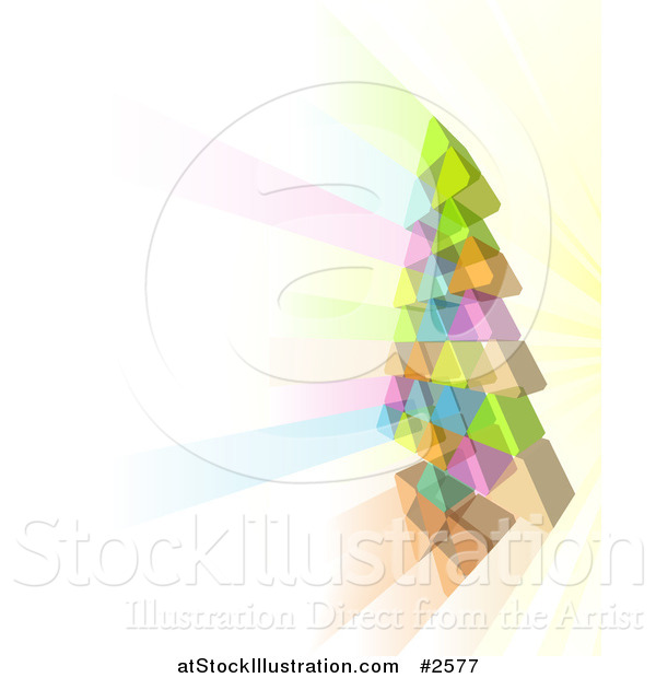 Vector Illustration of a 3d Modern Triangle Christmas Tree and Rays