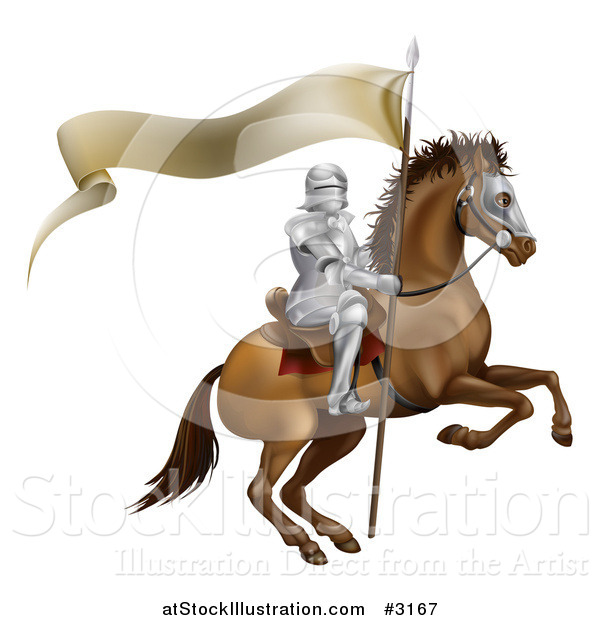 Vector Illustration of a 3d Mounted Knight with a Banner Flag