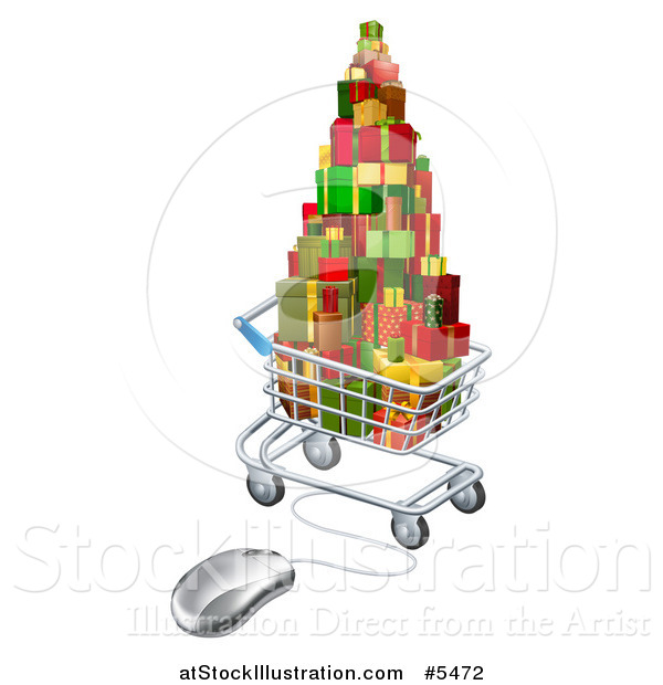 Vector Illustration of a 3d Online Shopping Cart with Christmas Presents