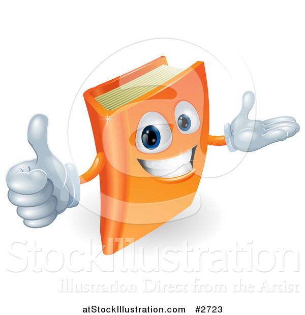 Vector Illustration of a 3d Orange Book Character Smiling and Holding a Thumb up