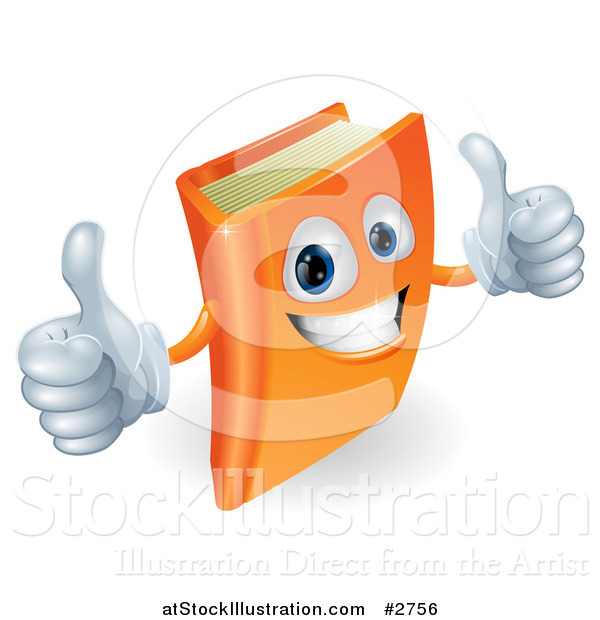 Vector Illustration of a 3d Orange Book Character Smiling and Holding Two Thumbs up