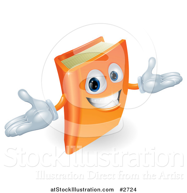 Vector Illustration of a 3d Orange Book Character Smiling and Shrugging