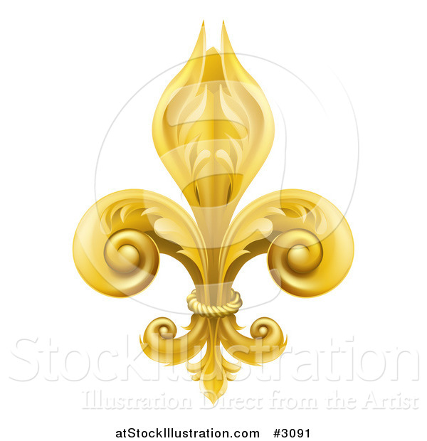 Vector Illustration of a 3d Ornate Golden Fleur De Lis Lily Symbol