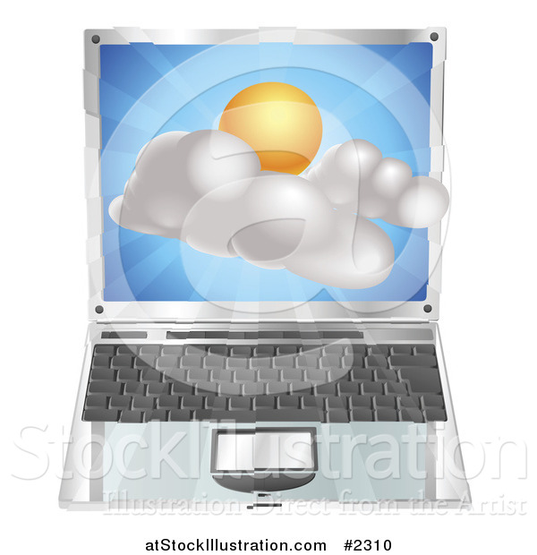 Vector Illustration of a 3d Partly Sunny Icon Emerging from a Laptop