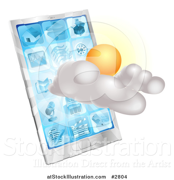 Vector Illustration of a 3d Partly Sunny or Cloudy Cellphone Weather Forecast Application