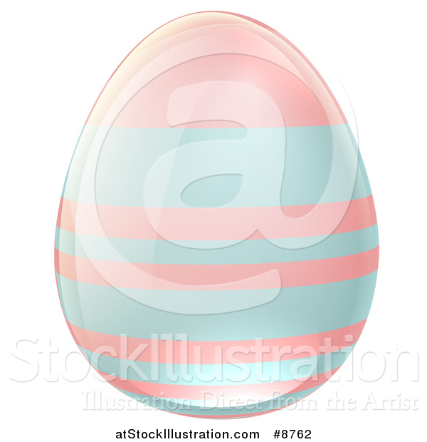 Vector Illustration of a 3d Pastel Blue and Pink Easter Egg with Stripes