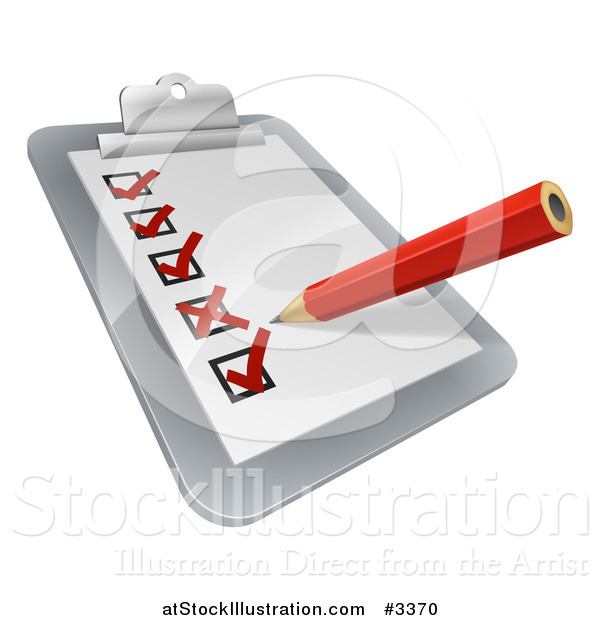 Vector Illustration of a 3d Pencil Checking off Boxes on a Clipboard Poll