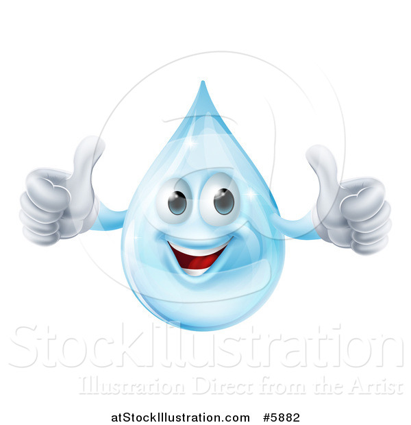 Vector Illustration of a 3d Pleased Blue Water Drop Character Holding Two Thumbs up