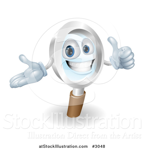 Vector Illustration of a 3d Pleased Magnifying Glass Mascot Holding a Thumb up