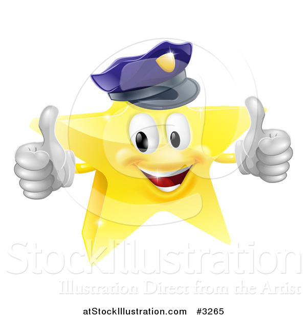 Vector Illustration of a 3d Police Star Mascot Holding Two Thumbs up