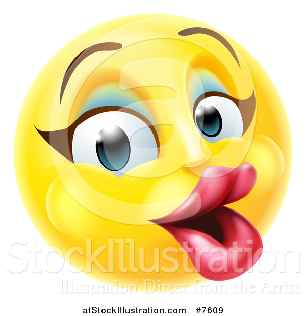 Vector Illustration of a 3d Pretty Female Yellow Smiley Emoji Emoticon Face with Makeup