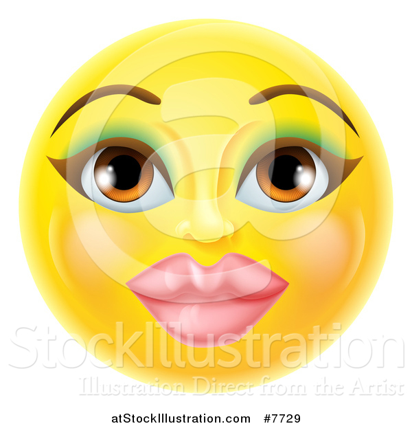 Vector Illustration of a 3d Pretty Female Yellow Smiley Emoji Emoticon Face with Makeup