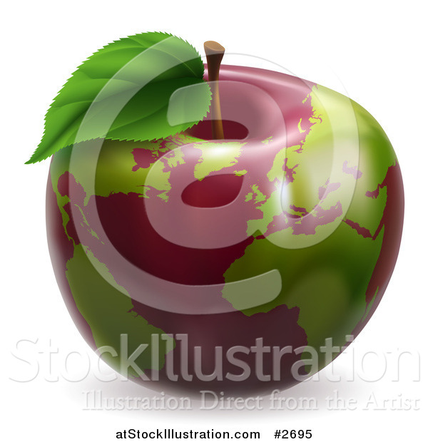 Vector Illustration of a 3d Red Apple Globe with Green Continents
